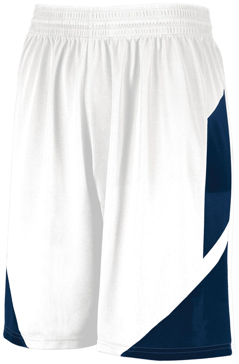 Augusta Sportswear Youth Step-Back Basketball Shorts (1734), Color 'White/Navy'