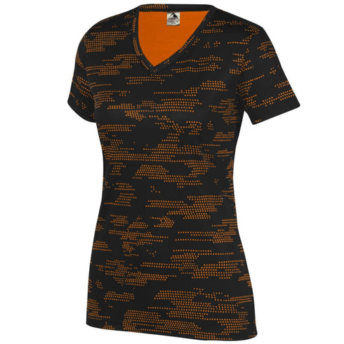 Augusta Sportswear Ladies Sleet Wicking Tee (1803-C), Color 'Black/Power Orange'