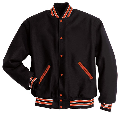 Holloway Letterman Jacket (224182), Color 'Black/Burnt Orange/White'