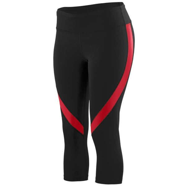 Augusta Sportswear Ladies Action Color Block Capri (2405-C), Color 'BlackRed'