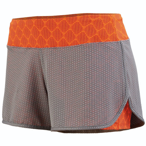 Augusta Sportswear Ladies Sadie Shorts (2424-C), Color 'Graphite/Power Orange Plexus Print'