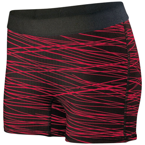 Augusta Sportswear Ladies Hyperform Fitted Shorts (2625), Color 'BlackRedPrint'