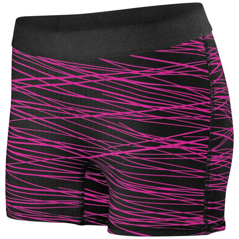 Augusta Sportswear Ladies Hyperform Fitted Shorts (2625), Color 'Black/Pink Print'
