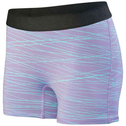 Augusta Sportswear Ladies Hyperform Fitted Shorts (2625), Color 'Light Lavender/Aqua Print'
