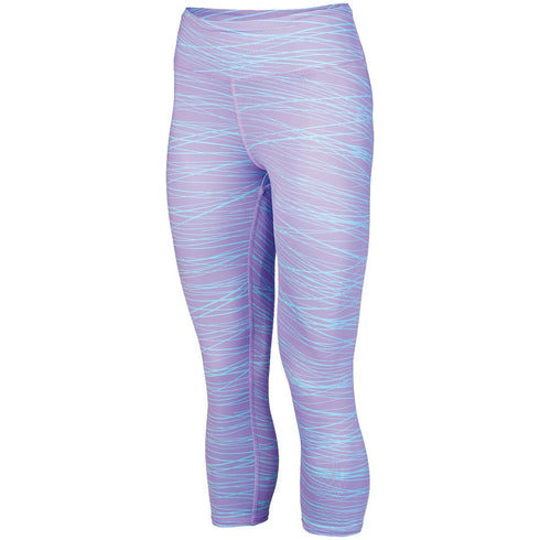 Augusta Sportswear Ladies Hyperform Compression Capri (2628), Color 'Light Lavender/Aqua Print'