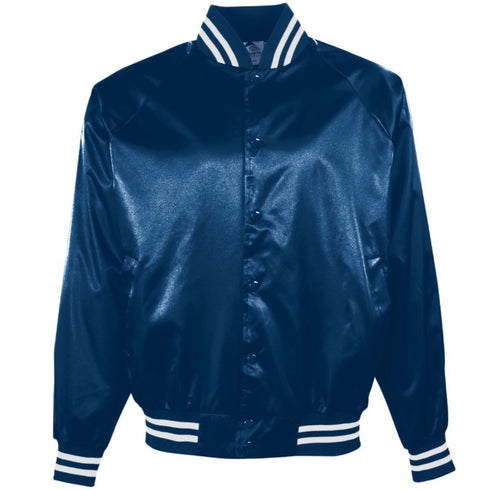Augusta Sportswear Satin Baseball Jacket/Striped Trim (3610), Color 'Navy/White'