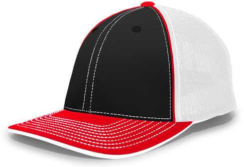 Pacific Headwear Trucker Flexfit® Cap, Size L/XL (404M), Color 'BlackWhiteRed'