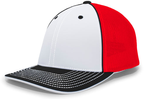 Pacific Headwear Trucker Flexfit® Cap, Size XS (404M), Color 'WhiteRedBlack'