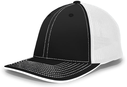 Pacific Headwear Trucker Flexfit® Cap, Size XS (404M), Color 'BlackWhiteBlack'