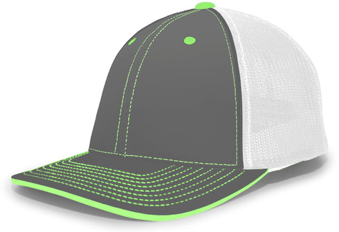 Pacific Headwear Trucker Flexfit® Cap, Size XS (404M), Color 'GraphiteWhiteNeonGreen'