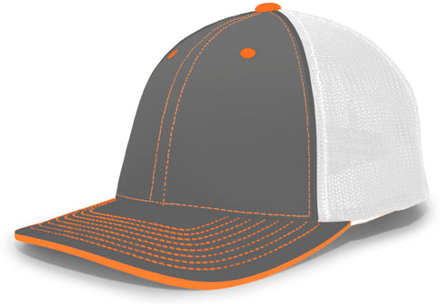 Pacific Headwear Trucker Flexfit® Cap, Size XS (404M), Color 'GraphiteWhiteNeonOrange'