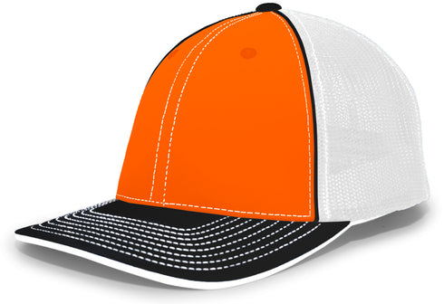 Pacific Headwear Trucker Flexfit® Cap, Size S/M (404M), Color 'OrangeWhiteBlack'