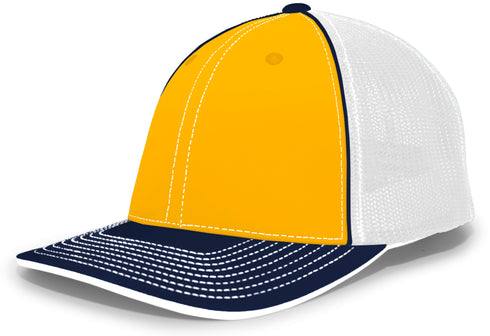 Pacific Headwear Trucker Flexfit® Cap, Size L/XL (404M), Color 'GoldWhiteNavy'