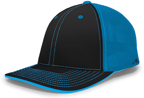 Pacific Headwear Trucker Flexfit® Cap, Size L/XL (404M), Color 'BlackNeonBlueBlack'