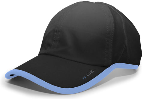 Pacific Headwear Lite Series Active Hook-And-Loop Adjustable Cap (410L), Color 'BlackColumbiaBlue'