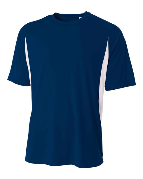 A4 Cooling Performance Color Blocked Short Sleeve Crew (N3181), Color 'Navy/White'