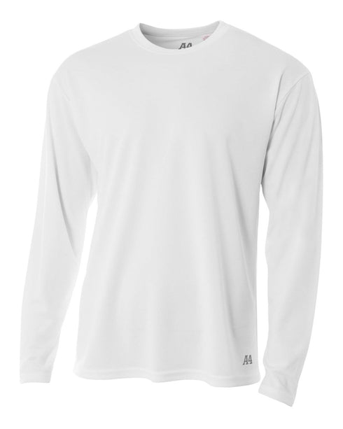 A4 Men's Long Sleeve Crew Birds Eye Mesh Tee