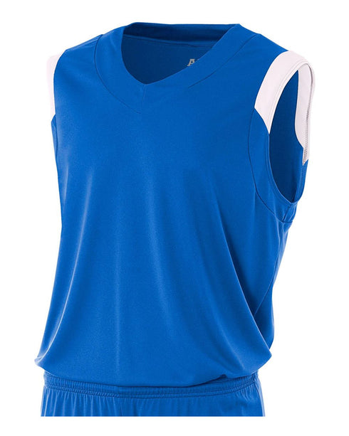 A4 Youth Moisture Management V-neck Muscle (NB2340), Color 'Royal/White'