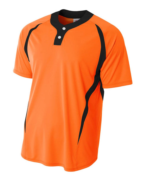 A4 2-Button Color Blocked Baseball Henley (N4229), Color 'Orange/Black'