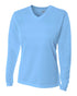 A4 Women's Long Sleeve V-Neck Birds Eye Mesh Tee (NW3255), Color 'Light Blue'