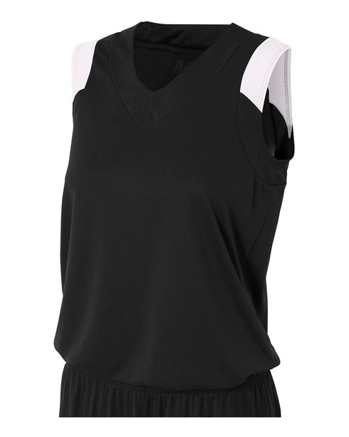 A4 Women's Moisture Management V-Neck Muscle (NW2340), Color 'Black/White'