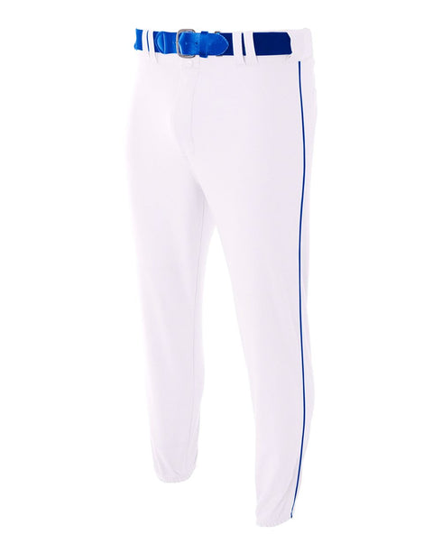 A4 Pro Style Elastic Bottom Baseball Pant (N6178), Color 'White/Royal'