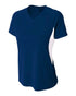 A4 Women's Color Block Performance V-Neck (NW3223), Color 'Navy/White'