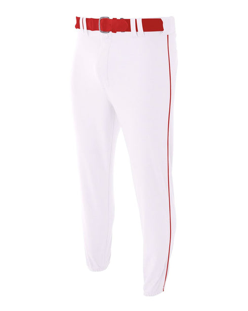 A4 Youth Pro Style Elastic Bottom Baseball Pant (NB6178), Color 'White/Scarlet'
