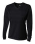 A4 Women's Long Sleeve V-Neck Birds Eye Mesh Tee (NW3255), Color 'Black'