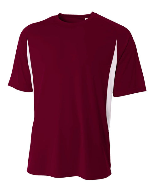 A4 Cooling Performance Color Blocked Short Sleeve Crew, Sizes 2XL-4XL (N3181), Color 'Maroon/White'