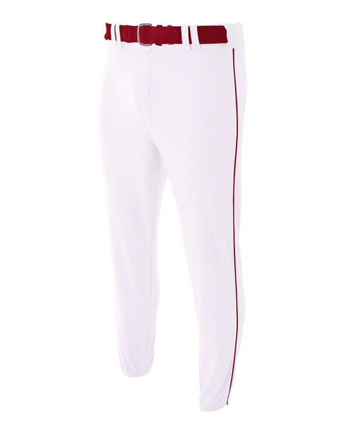 A4 Pro Style Elastic Bottom Baseball Pant (N6178), Color 'White/Cardinal'