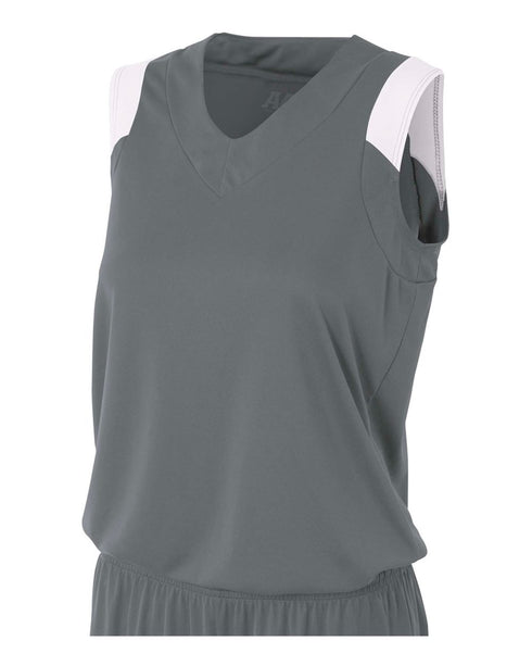 A4 Women's Moisture Management V-Neck Muscle (NW2340), Color 'Graphite/White'