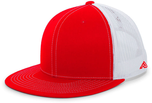 Pacific Headwear D-Series Trucker Snapback Cap (4D3), Color 'RedWhiteRed'