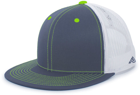 Pacific Headwear D-Series Trucker Snapback Cap (4D3), Color 'GraphiteWhiteNeonGreen'
