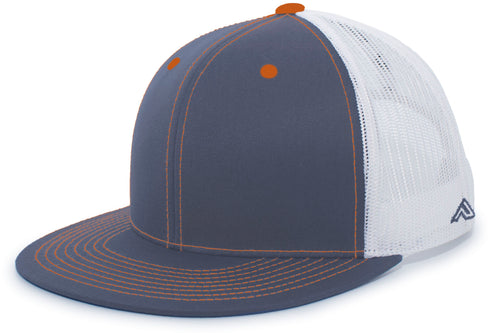 Pacific Headwear D-Series Trucker Snapback Cap (4D3), Color 'GraphiteWhiteNeonOrange'