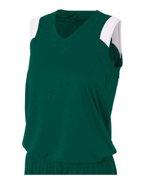 A4 Women's Moisture Management V-Neck Muscle (NW2340), Color 'Forest/White'