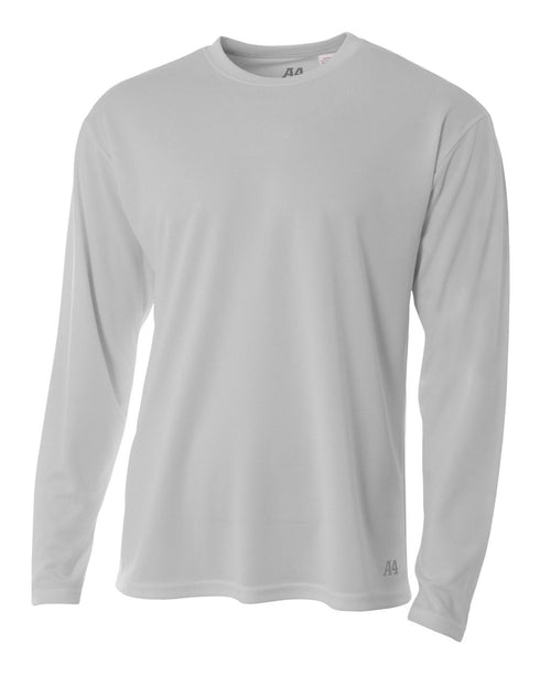 A4 Men's Long Sleeve Crew Birds Eye Mesh Tee (N3253), Color 'Silver'