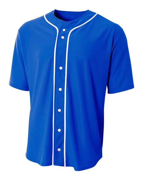 A4 Short Sleeve Full Button Baseball Top (N4184), Color 'Royal'