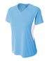 A4 Women's Color Block Performance V-Neck (NW3223), Color 'Light Blue/White'