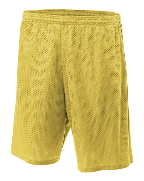 A4 9" Lined Tricot Mesh Short (N5296), Color 'Gold'