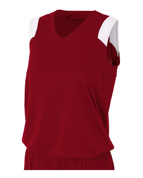 A4 Women's Moisture Management V-Neck Muscle (NW2340), Color 'Cardinal/White'