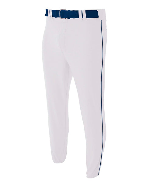 A4 Pro Style Elastic Bottom Baseball Pant (N6178), Color 'White/Navy'