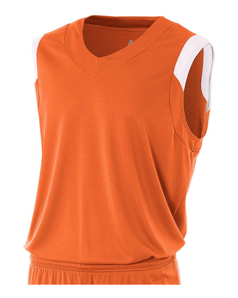 A4 Youth Moisture Management V-neck Muscle (NB2340), Color 'Orange/White'