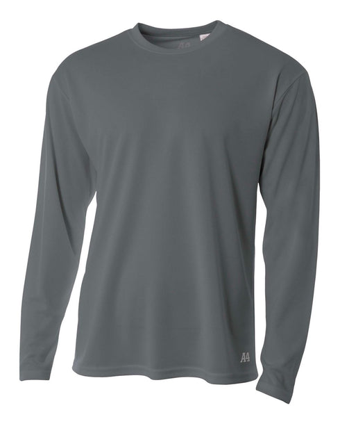 A4 Men's Long Sleeve Crew Birds Eye Mesh Tee (N3253), Color 'Graphite'