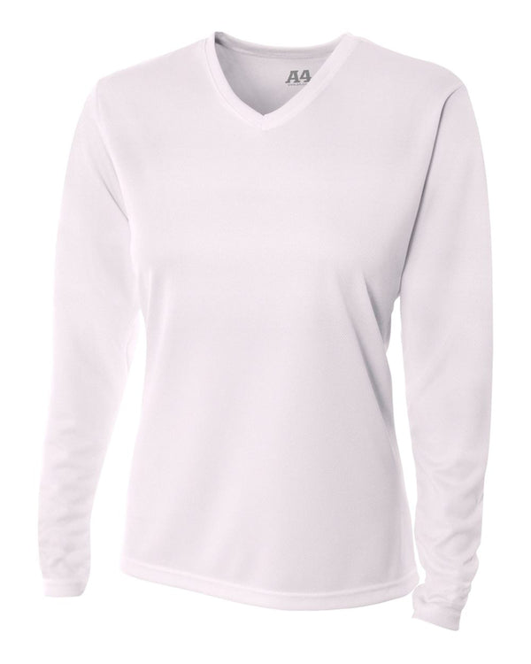A4 Women's Long Sleeve V-Neck Birds Eye Mesh Tee