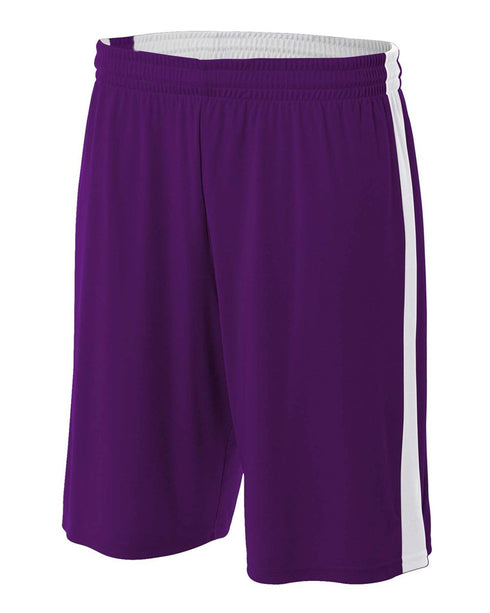 A4 Youth Reversible Moisture Management 8" Short (NB5284), Color 'Purple/White'