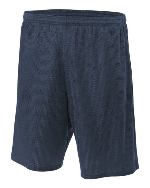 A4 9" Lined Tricot Mesh Short (N5296), Color 'Navy'