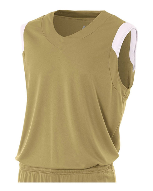 A4 Youth Moisture Management V-neck Muscle (NB2340), Color 'Vegas Gold/White'