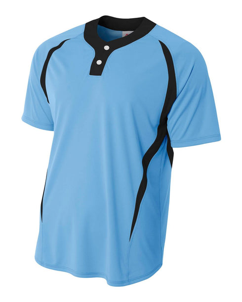 A4 2-Button Color Blocked Baseball Henley (N4229), Color 'Light Blue/Black'