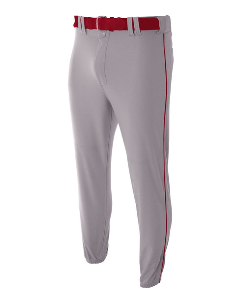 A4 Youth Pro Style Elastic Bottom Baseball Pant (NB6178), Color 'Gray/Cardinal'